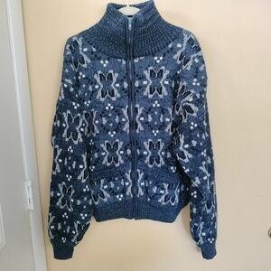 Vintage J.B. Buck Timber Trail Blue Zip Knit Sweater Jacket Thermal Lining M